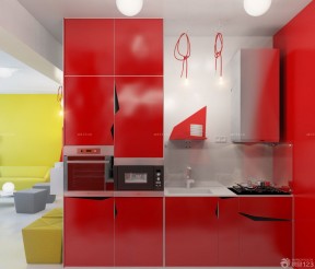 70平米两室一厅小厨房装饰效果图 红色橱柜装修效果图片