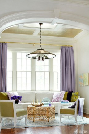 60平米小户型带阁楼的装修效果图 紫色窗帘装修效果图片