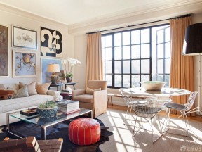 时尚60平方小复式客厅黄色窗帘装修设计