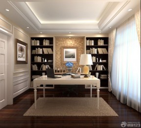 书房设计效果图 深棕色木地板装修效果图片
