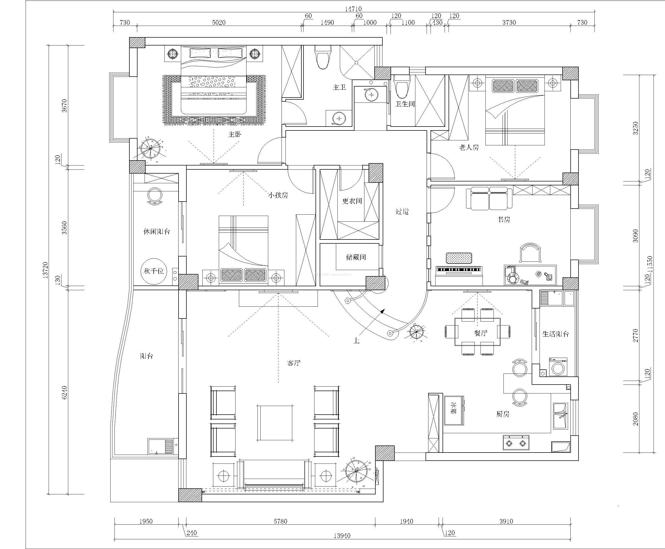 120平米別墅室內設計平面圖紙