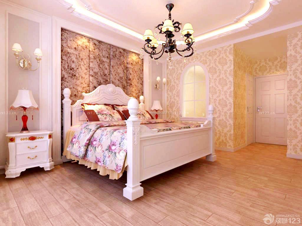 美式卧室花纹壁纸装修效果图片