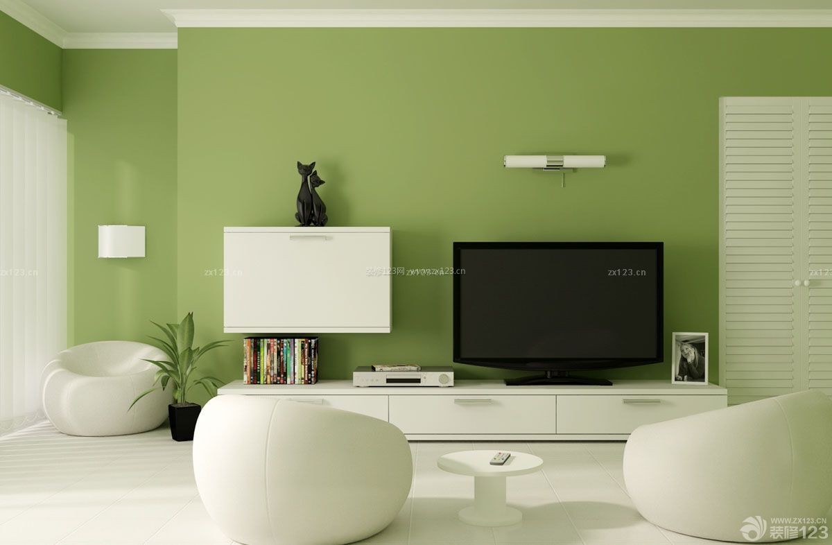 70平二居室客厅绿色墙面装修效果图片