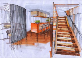 室内木制楼梯设计手绘效果图片
