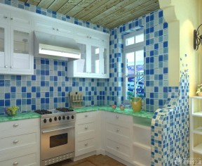 90平地中海风格装修 厨房瓷砖效果图