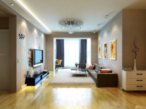 80平方米两房两厅装修 棕黄色木地板装修效果图片