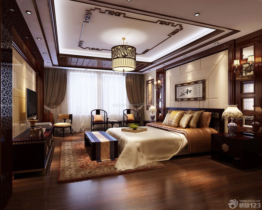中式古典风格一百平方房子卧室装修图