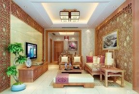 80平米房子装修效果图 客厅中式实木沙发图片