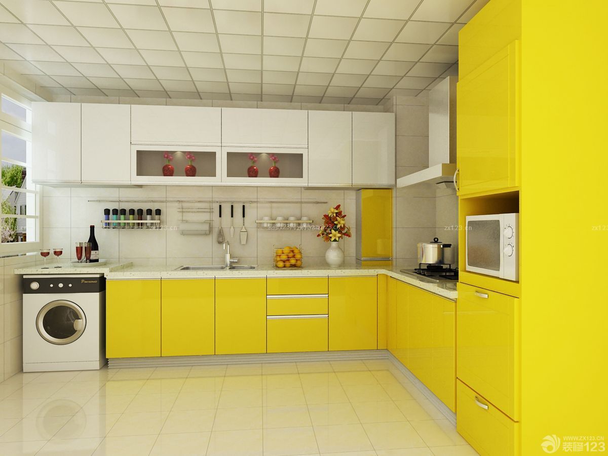 70平米小户型厨房黄色橱柜装修效果图片