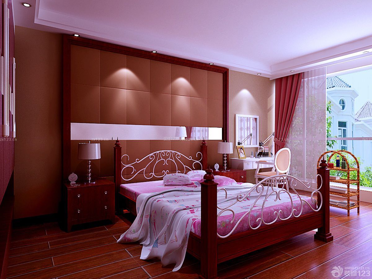 美式风格90平方房屋卧室铁艺床装修效果图