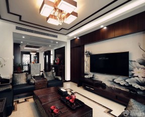 中式风格家装90平米新房装修电视背景图片欣赏