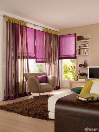 唯美60平米独单紫色窗帘装修效果图