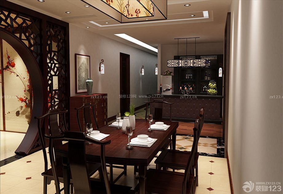 新中式餐厅效果图 中式餐桌装修效果图片