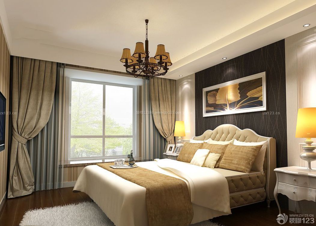 美式风格80平米房间普通卧室窗帘装修效果图片
