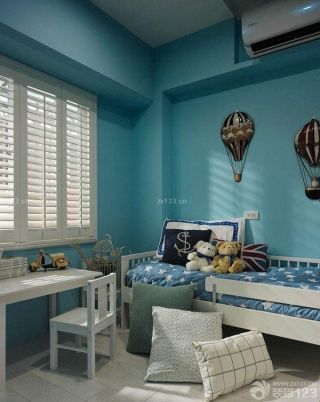 70平米二手房儿童房蔚蓝色墙面装修效果图片