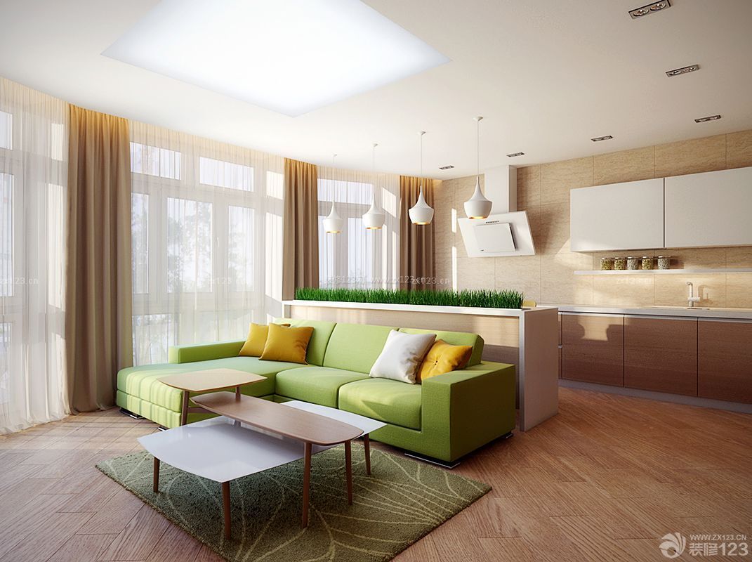 现代田园风格简单房子客厅沙发装修效果图