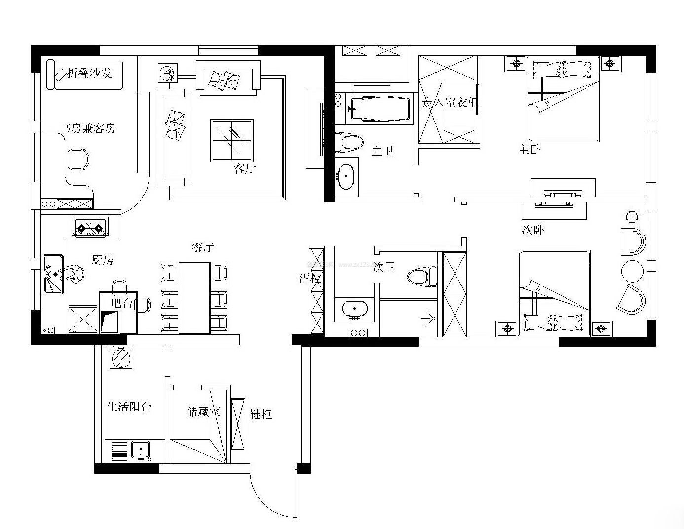 最新90平米三室一廳室內(nèi)平面圖欣賞