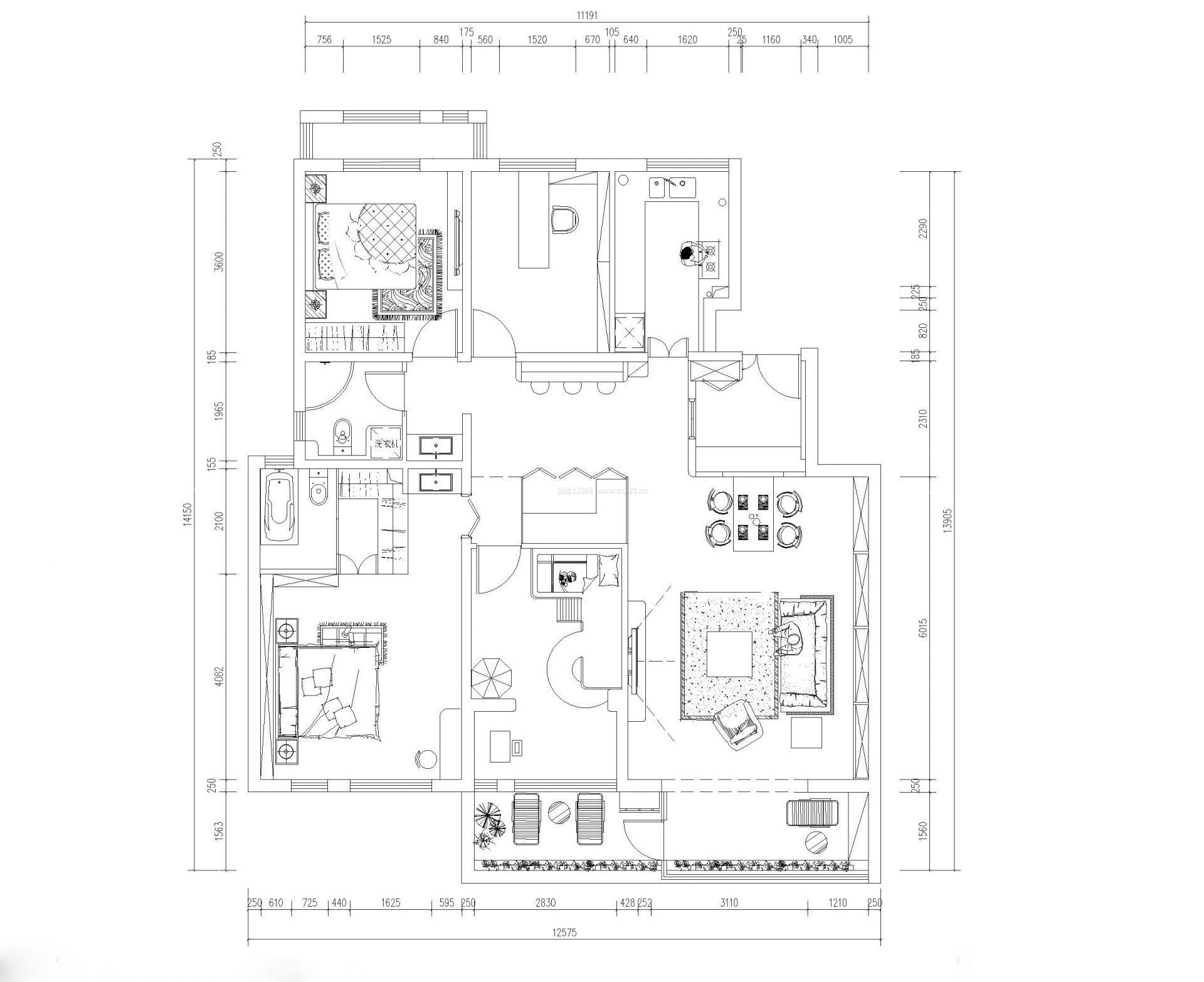 90平米三室一廳室內(nèi)平面設(shè)計(jì)圖