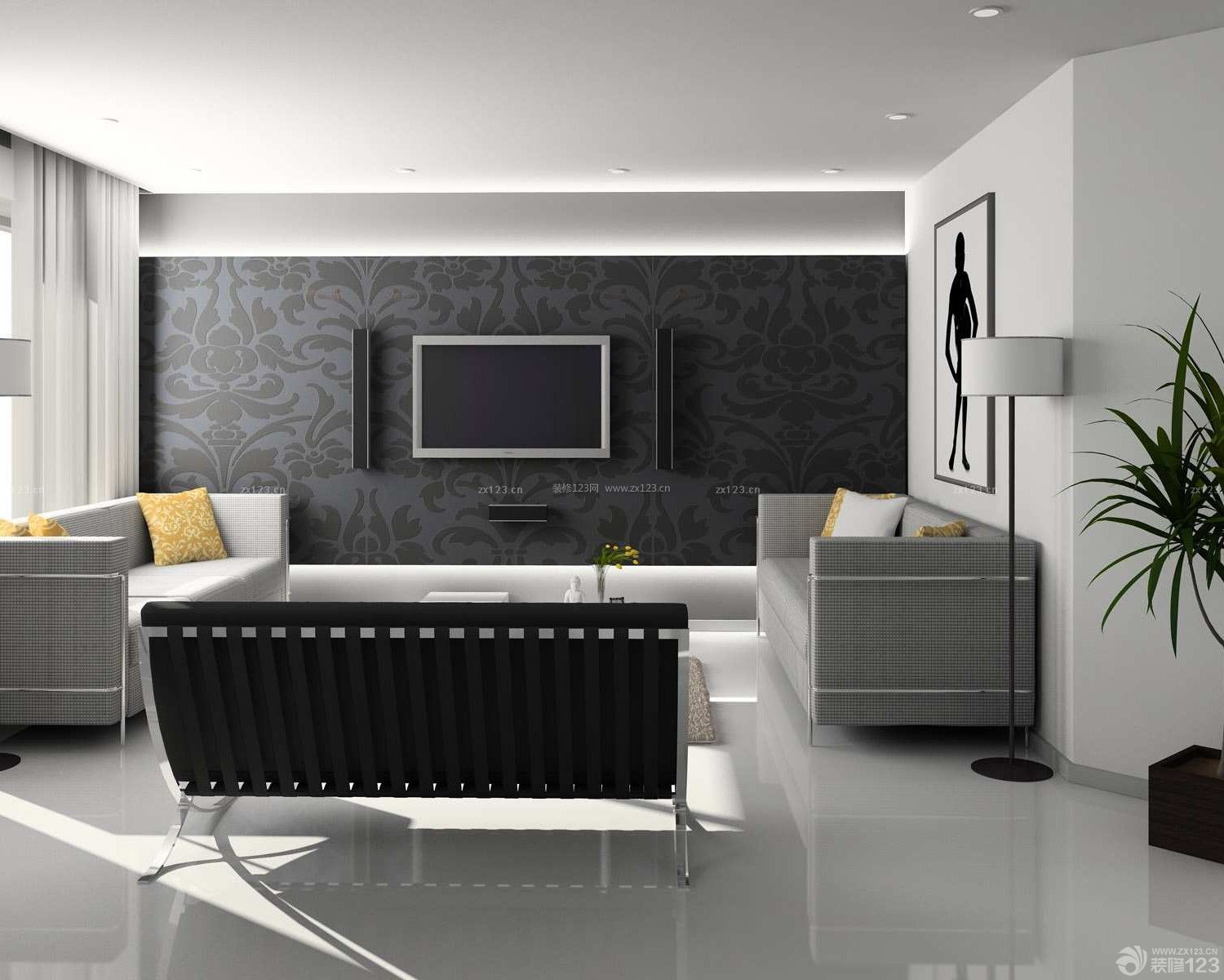 黑白风格80平米客厅装修图