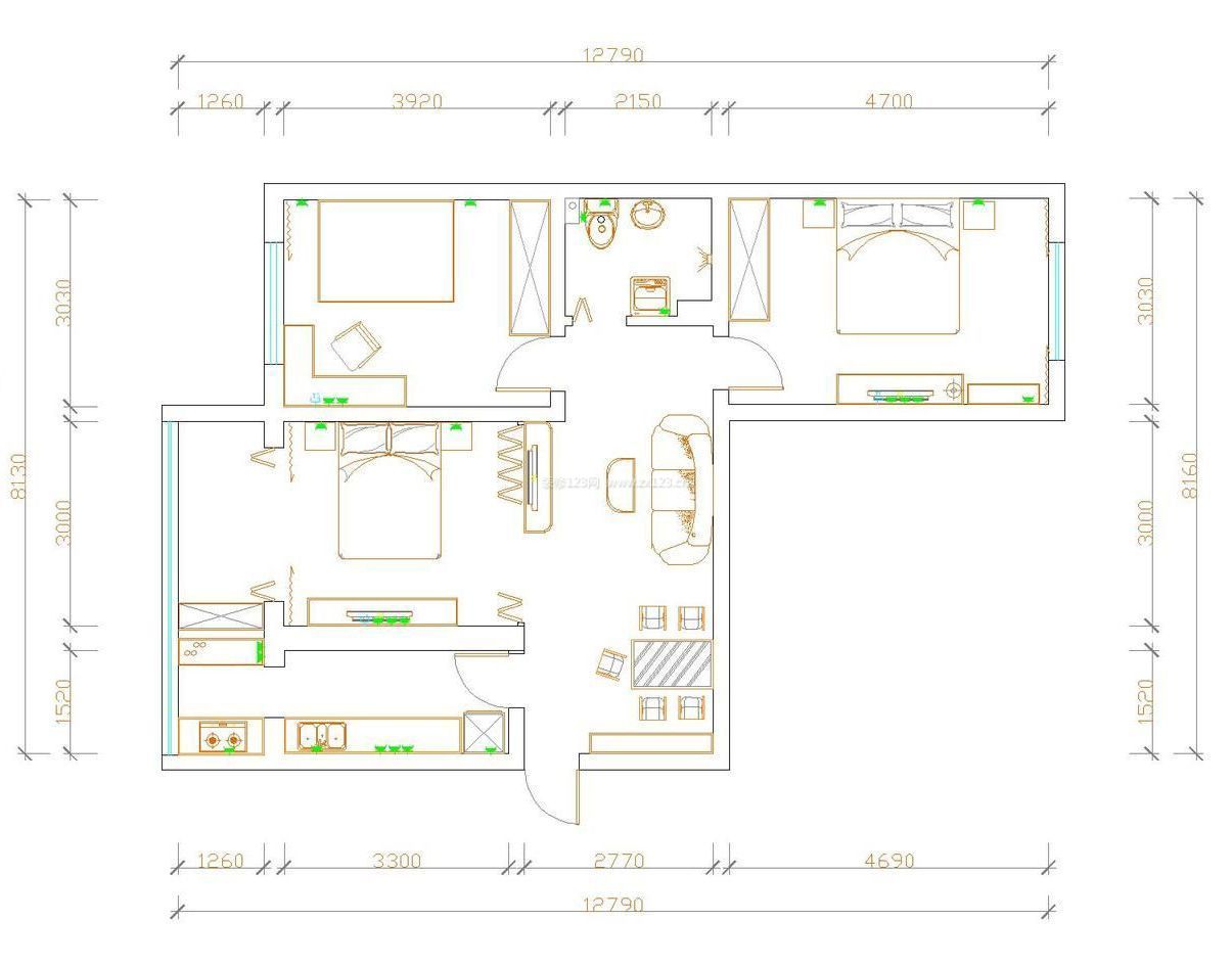 最新90平米三室一厅房子室内平面图设计