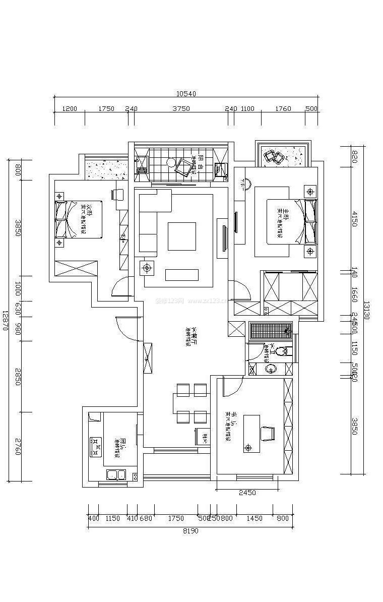 家庭90平方米別墅室內(nèi)設(shè)計圖紙