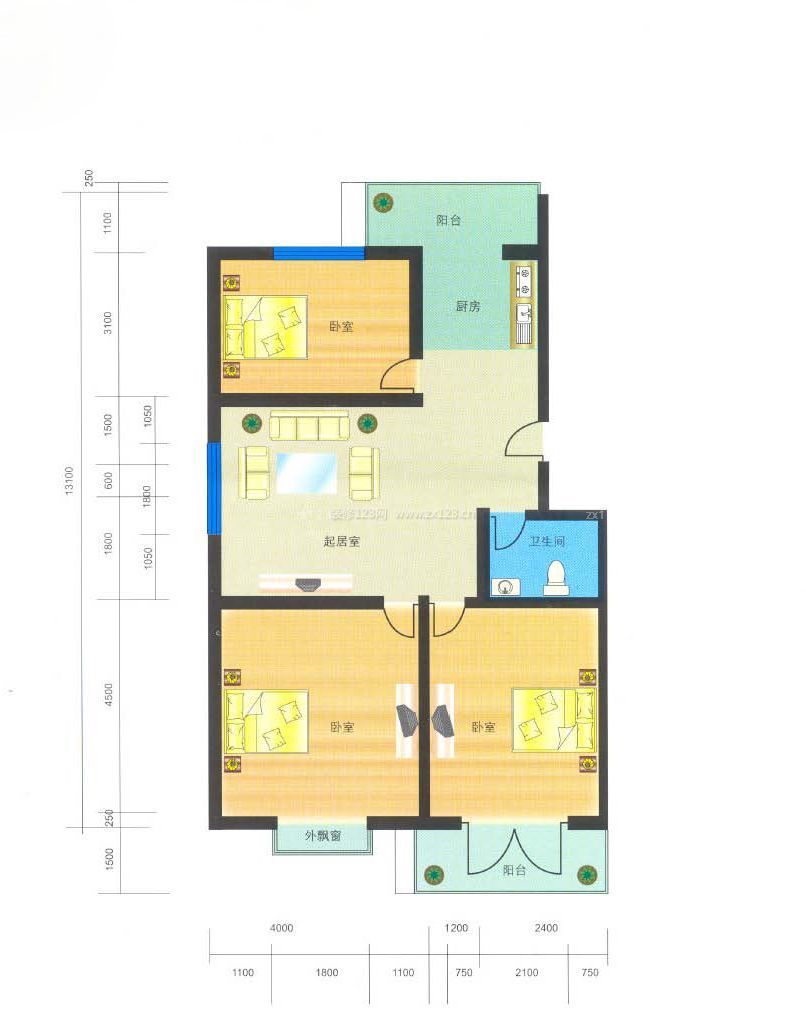 2021最新90平米三室一厅平面图