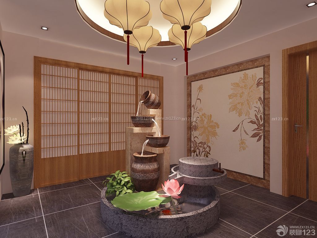 中式家装室内喷泉效果图