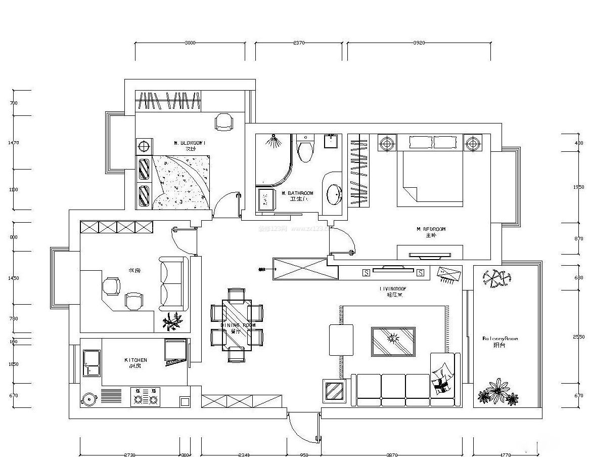 新房90平米三室一廳室內(nèi)平面圖設(shè)計(jì)