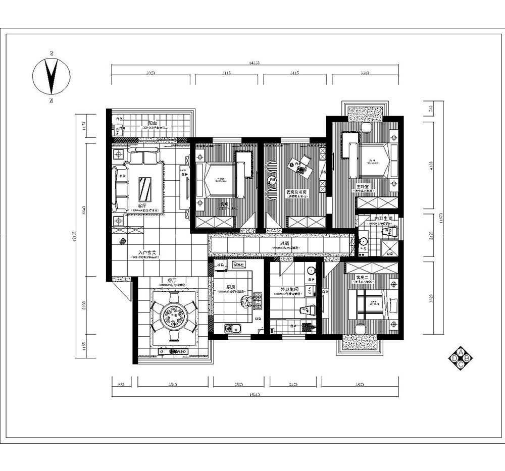 经典三室两厅两卫150平米别墅户型图设计_装修123效果
