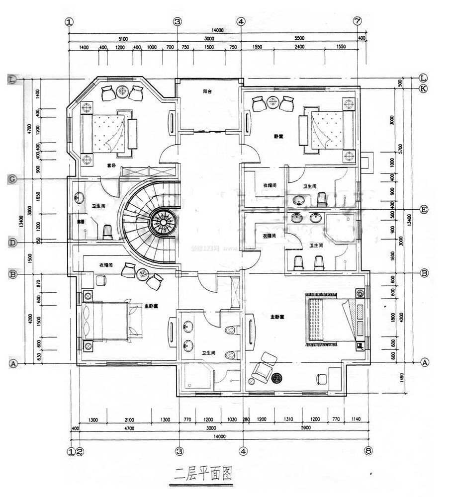 四室兩廳雙衛(wèi)150平米別墅戶型圖