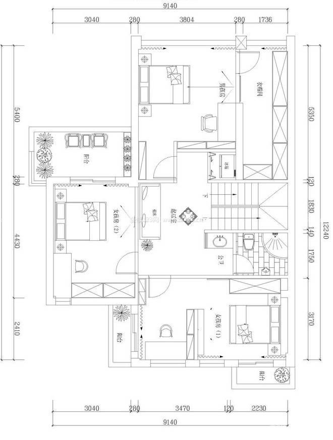 三室兩廳150平米別墅戶型圖設(shè)計(jì)大全