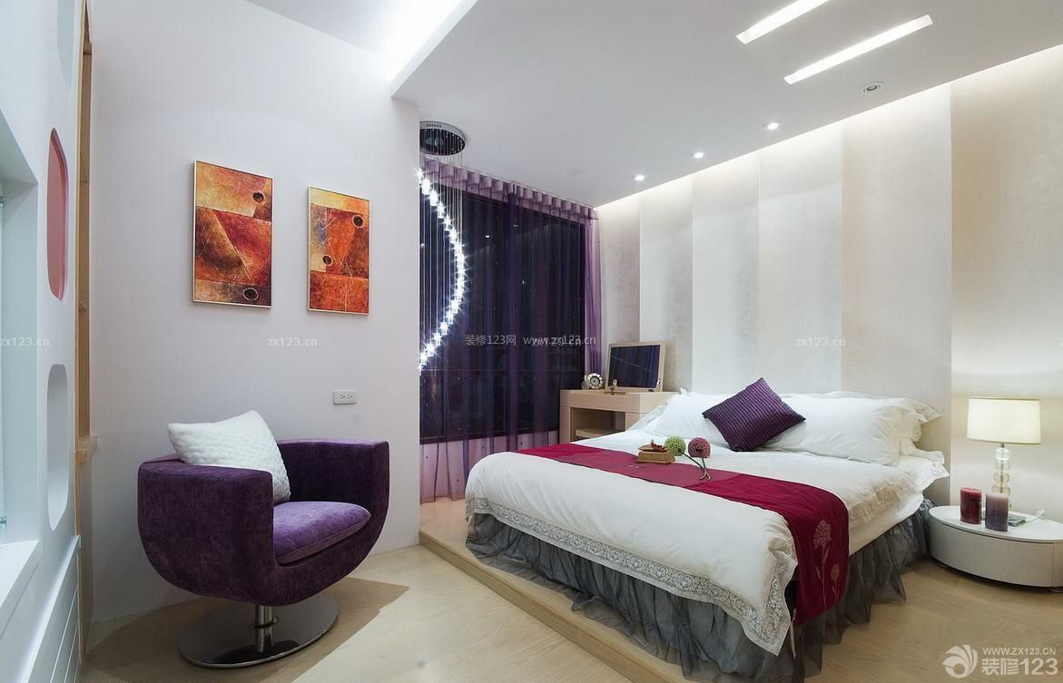 80平米紫色窗帘卧室装修效果图