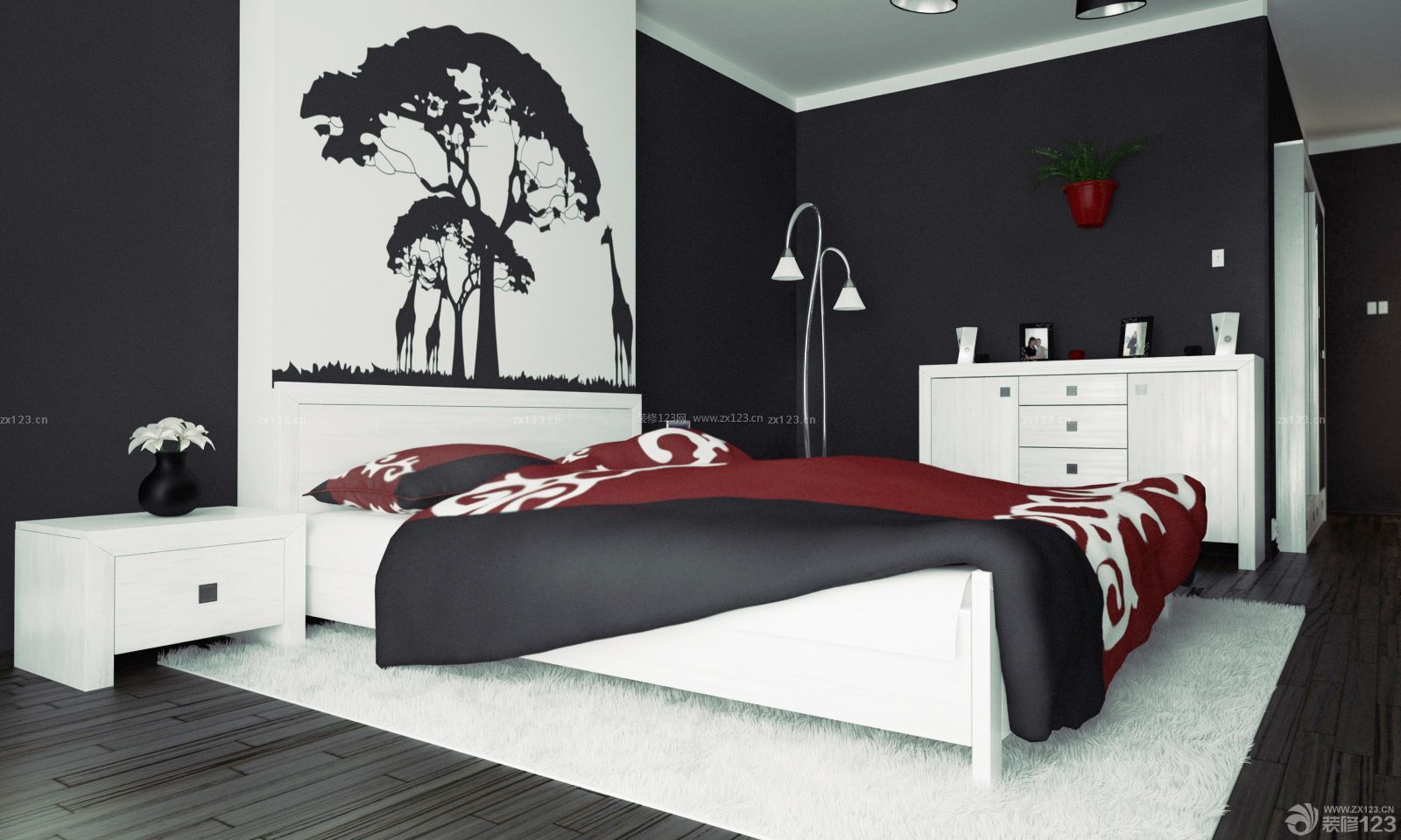 黑白风格80平米卧室装修样板间
