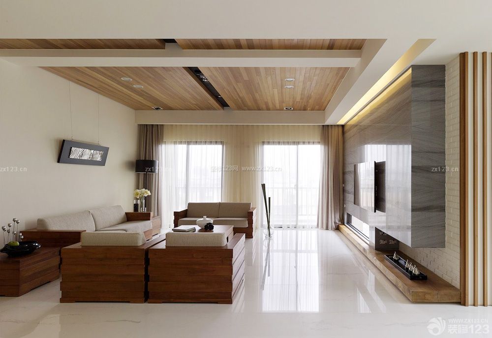 室内客厅木质吊顶装修与设计效果图片