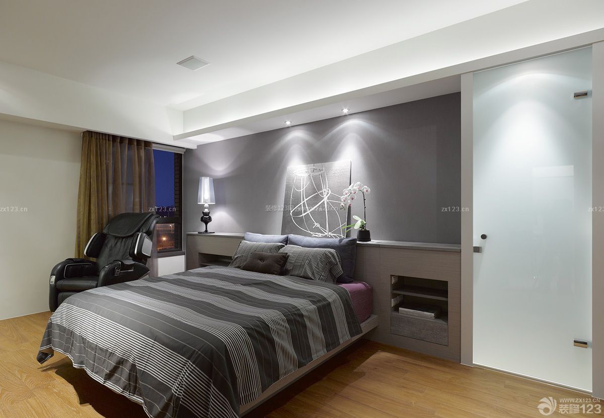 简单室内卧室床头背景墙装饰效果图_装修123效果图
