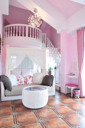 80多平米楼房装修 粉色墙面装修效果图片