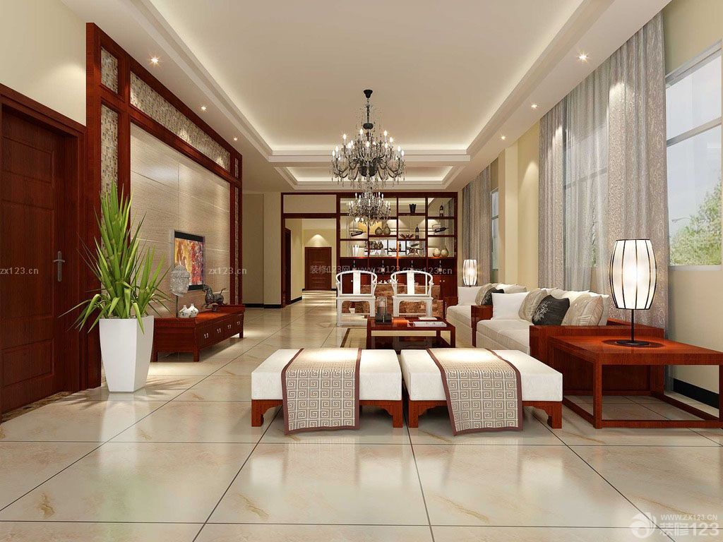 新中式风格复式楼室内客厅装修效果图大全