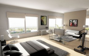 家庭室内装修设计图 小户型客厅卧室一体装修图