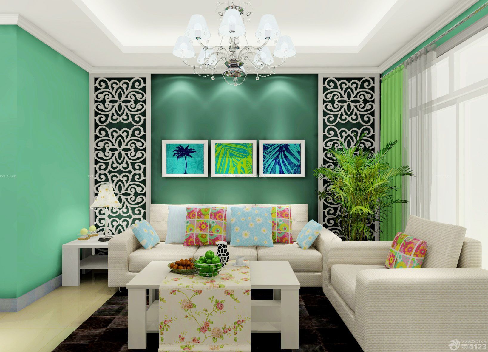 80平米家装绿色墙面设计效果图
