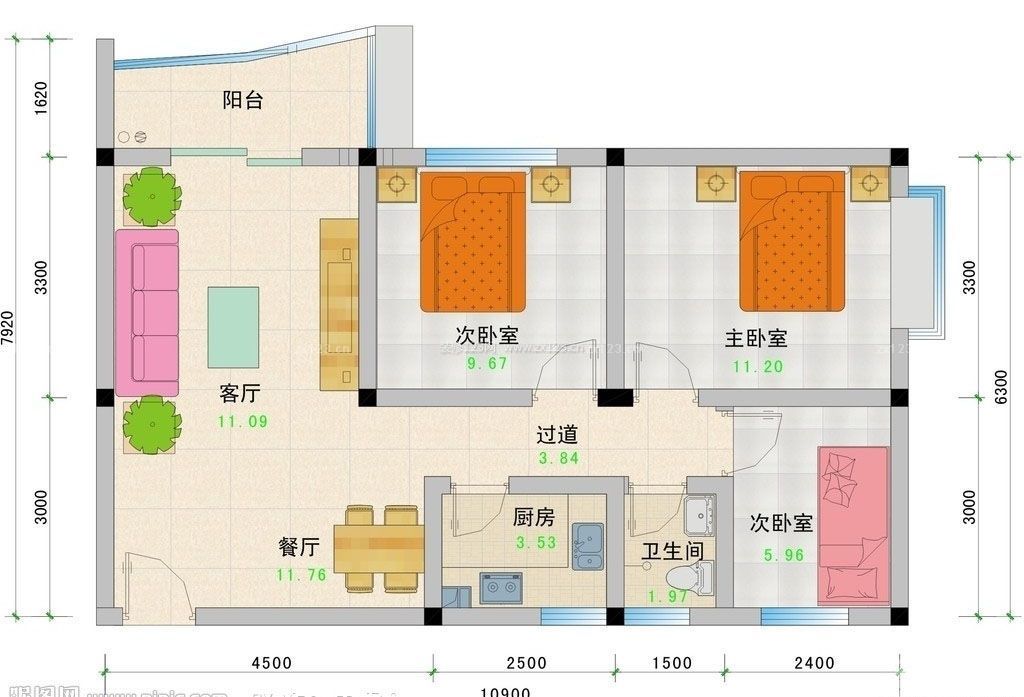 四房二廳房子設(shè)計平面圖大全