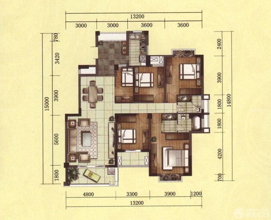 最新自建房屋四房一廳設(shè)計圖樣板