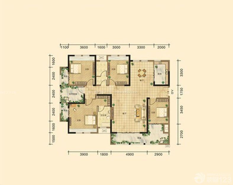 家裝四房一廳設(shè)計(jì)圖樣板