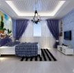 四房两厅卧室蓝色窗帘装修设计效果图片