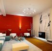 现代欧式四室二厅红色墙面设计装修图