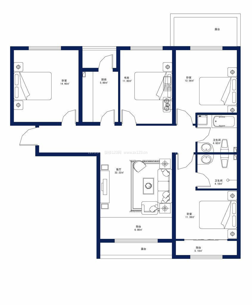 2015自建房屋四室两厅室内平面图设计