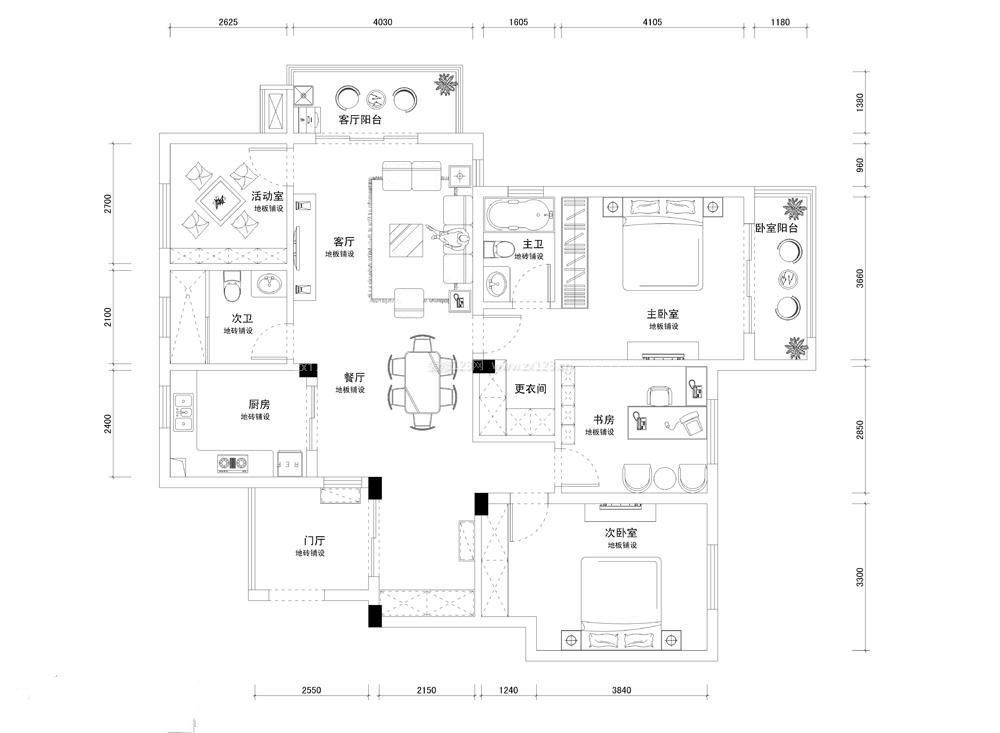 四室兩廳雙衛(wèi)室內(nèi)戶型平面圖