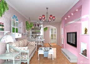 四室二厅装修效果图 粉色墙面装修效果图片