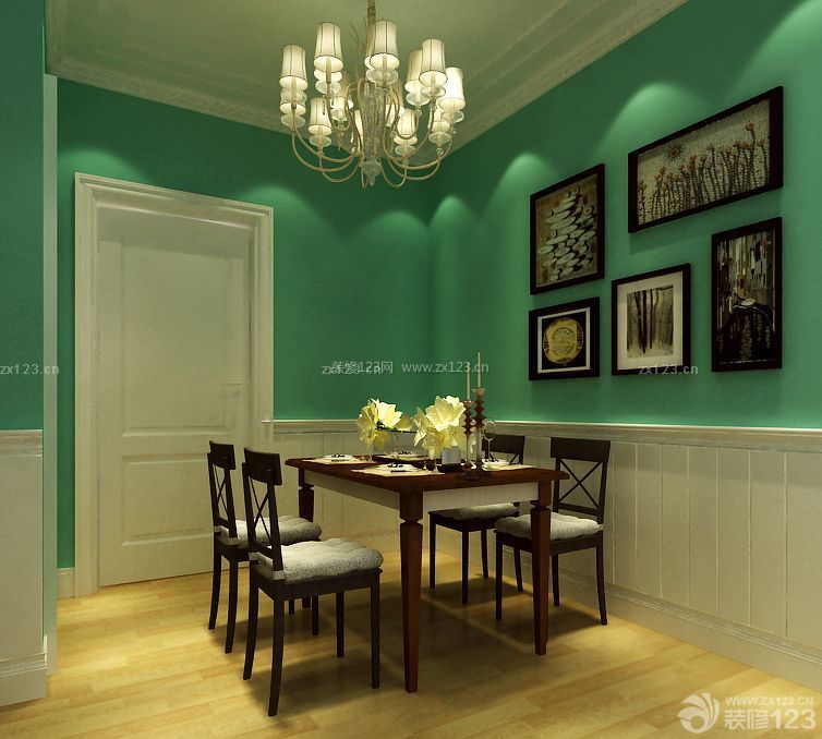 90平方三室二厅餐厅绿色墙面装修效果图片