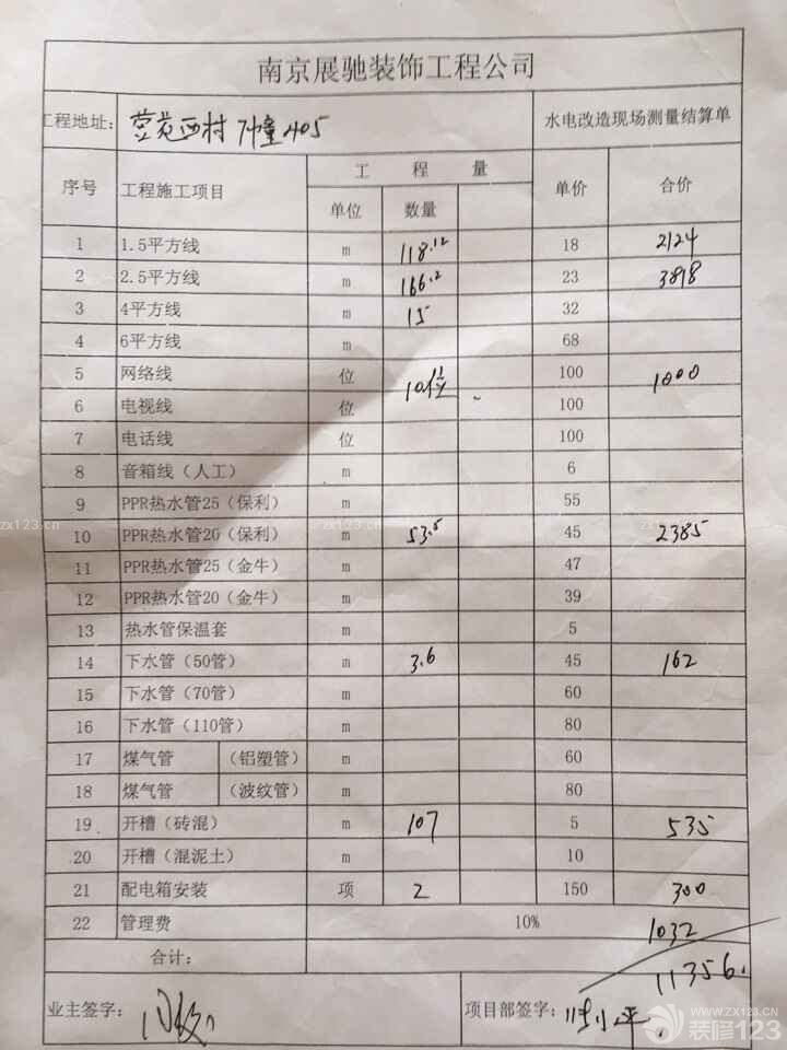 我們家水電很快，一周搞定，我們選擇的不是一次性抱死，是用多少量多少，下面附一張清單<br>最后算出來(lái)1W多，不過(guò)最后跟老板討價(jià)還價(jià)，老板終于打個(gè)小折。