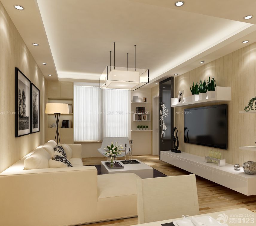 最新90平方三室二厅普通家庭客厅装修效果图